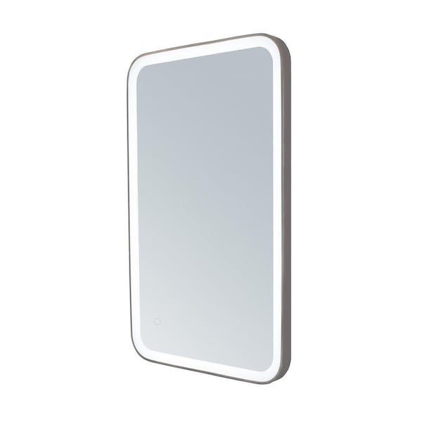 Hermes 20 In. W X 32 In. H Rectangular Framed Round Corner LED Mirror With Dual Color Temperature